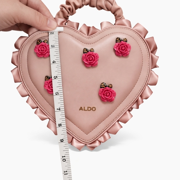ALDO Pink Heart Crossbody Bag w/ 3D Rose Details & Ruffle Trim | Handbag - Picture 9 of 10